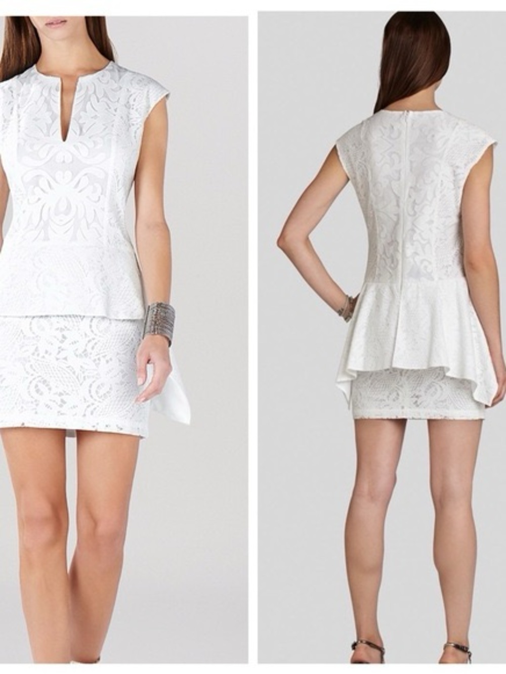 BCBGMaxAzria White Lace Peplum Mini Dress